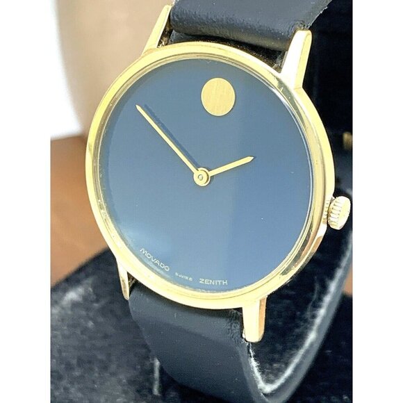 Movado Zenith Women's Watch Vintage Swiss Wind Blue Museum Dial 30.5mm Leather - Picture 1 of 14